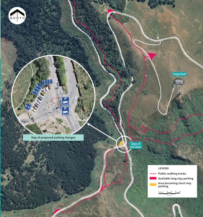 Image shown the overview of parking and walking paths around Sign of the Kiwi