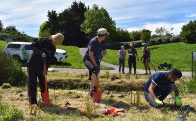 Photo showing members of the community planting in the reserve