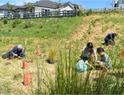 Photo showing members of the community planting in the reserve