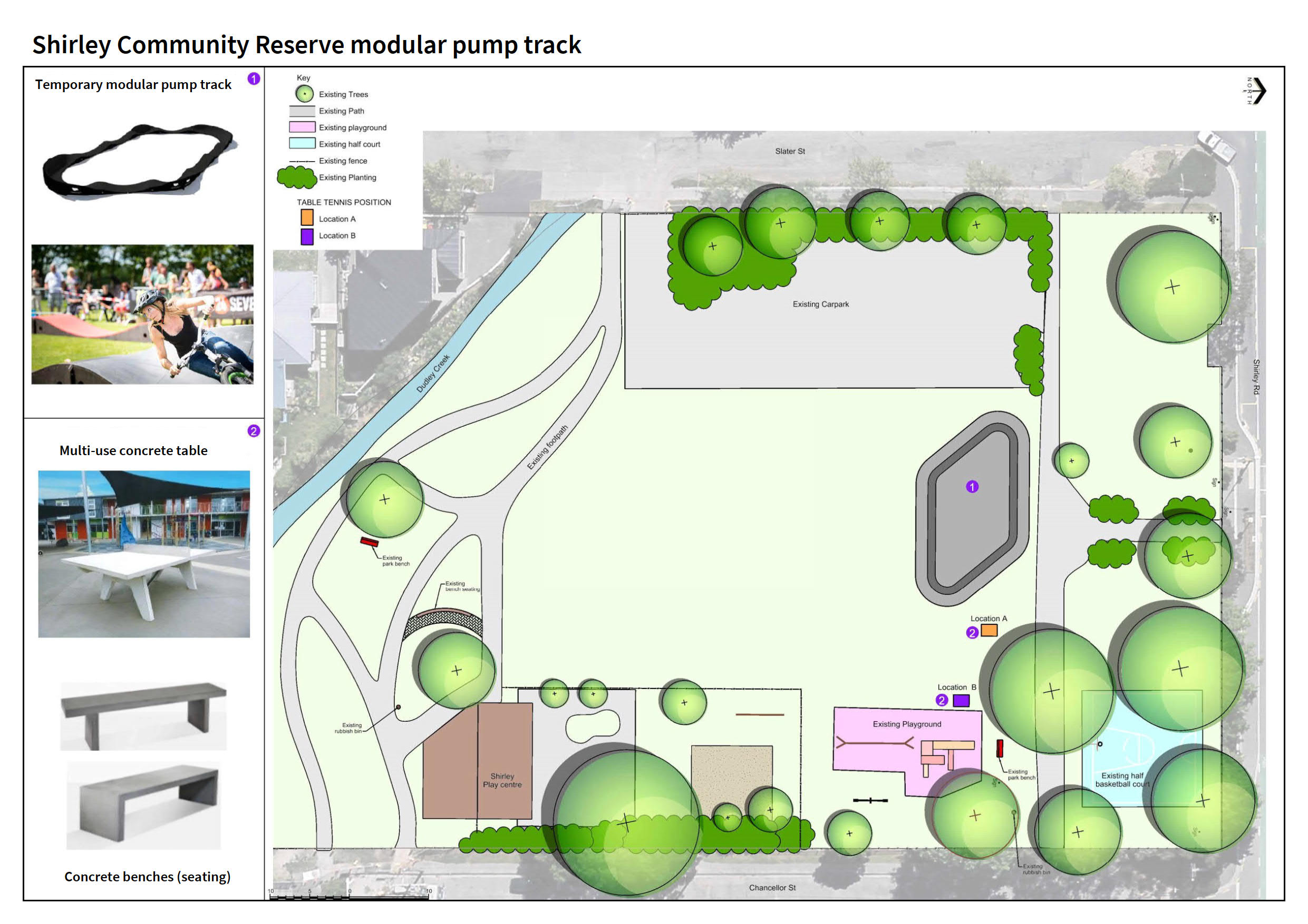 Shirley Community Reserve temporary pump track plans