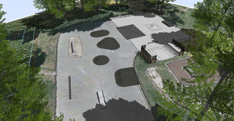 3D aerial overview of the proposed skate park design