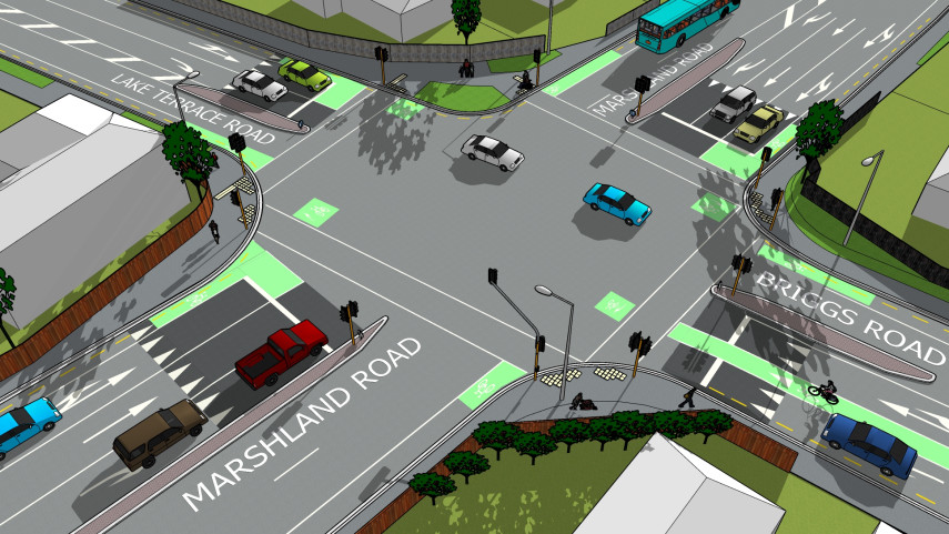 Overview of intersection looking southwest - design concept of intersection safety improvements