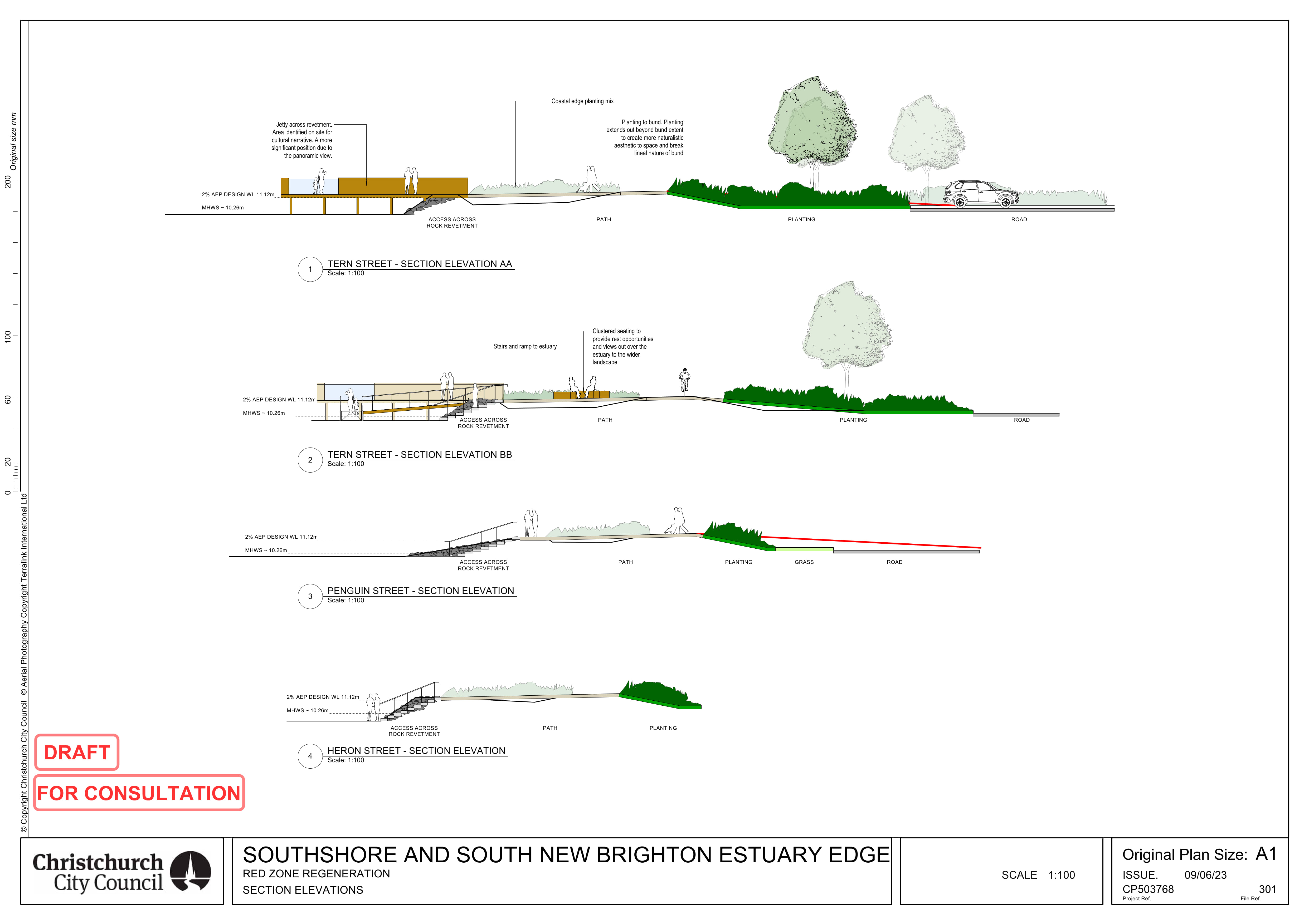 Heron, Penguin and Tern streets – design of estuary access