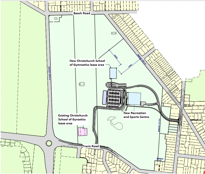 Map of QE2 park showing Location of existing and proposed lease for Christchurch