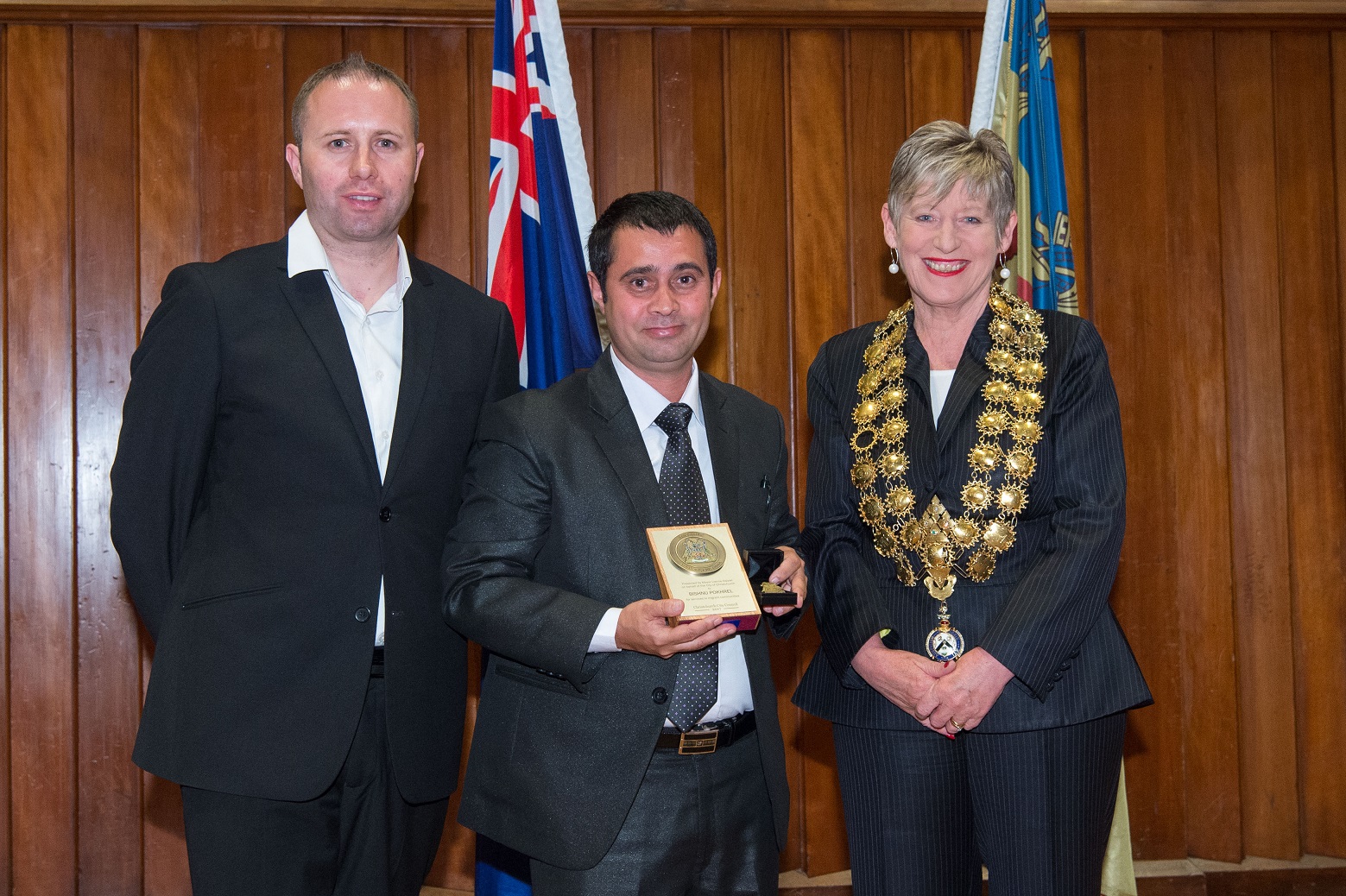 Bishnu Pokhrel receiving his award