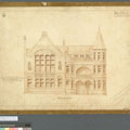 Scanned copy of Samuel Hurst Seager’s architectural plans for the Municipal Chambers, East Elevation 1886. Christchurch City Council Archives, Architectural Plans.