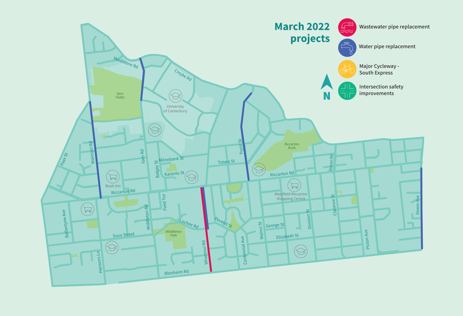 'Riccarton Road works map March 2022
