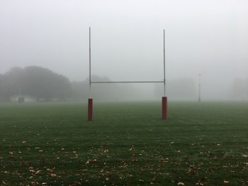 A rugby goal post in a sports field