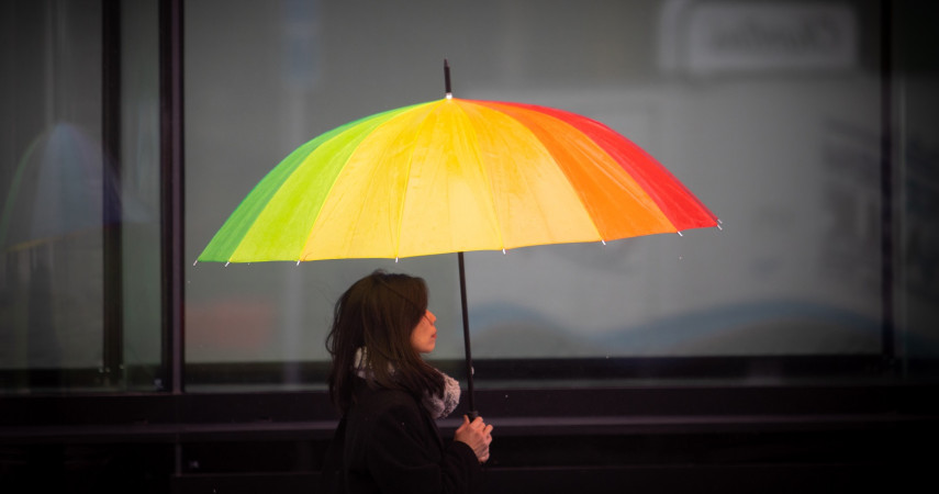 Lady walking under an umbrella