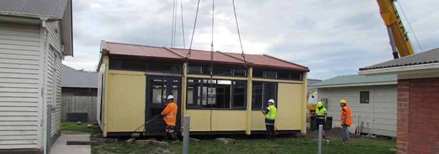The new Menzshed being lowered into position