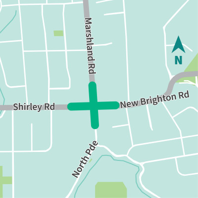 Intersection of Shirley Road, Marshland Road, New Brighton Road, and North Parade