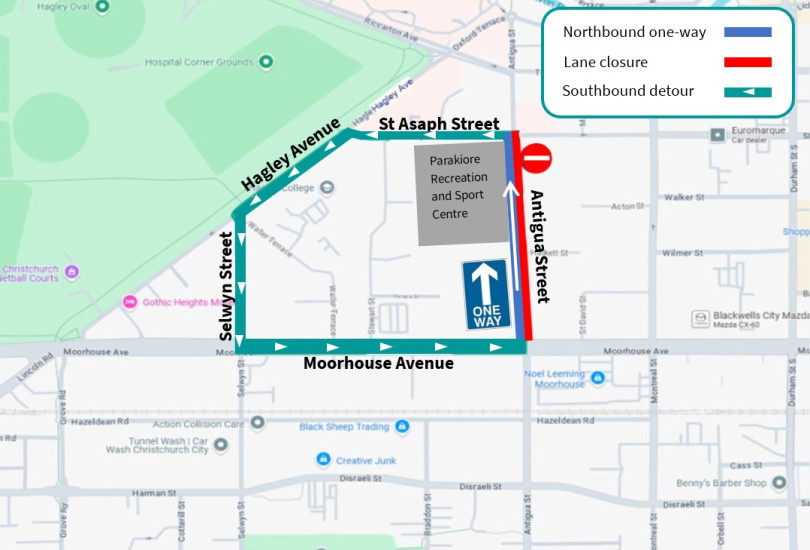 One way system map Antigua Street