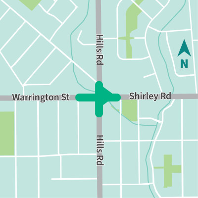 Work area for Shirley / Hills / Warrington intersection safety improvements