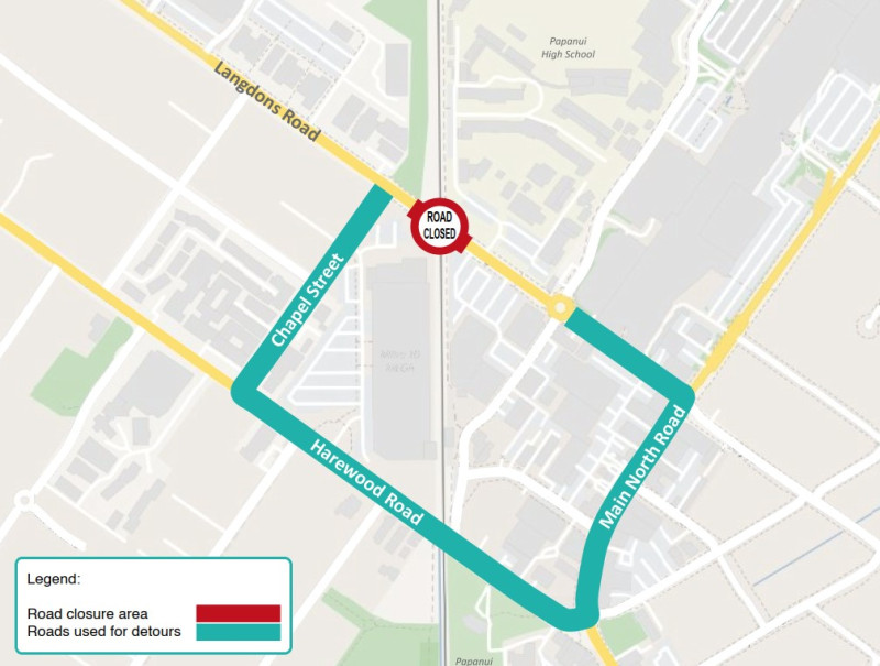 Langdons Road closure detour route during the Langdons/Greers closure